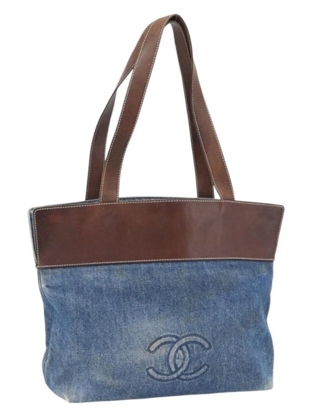 CHANEL Tote Bag Denim Blue CC Auth BA10505